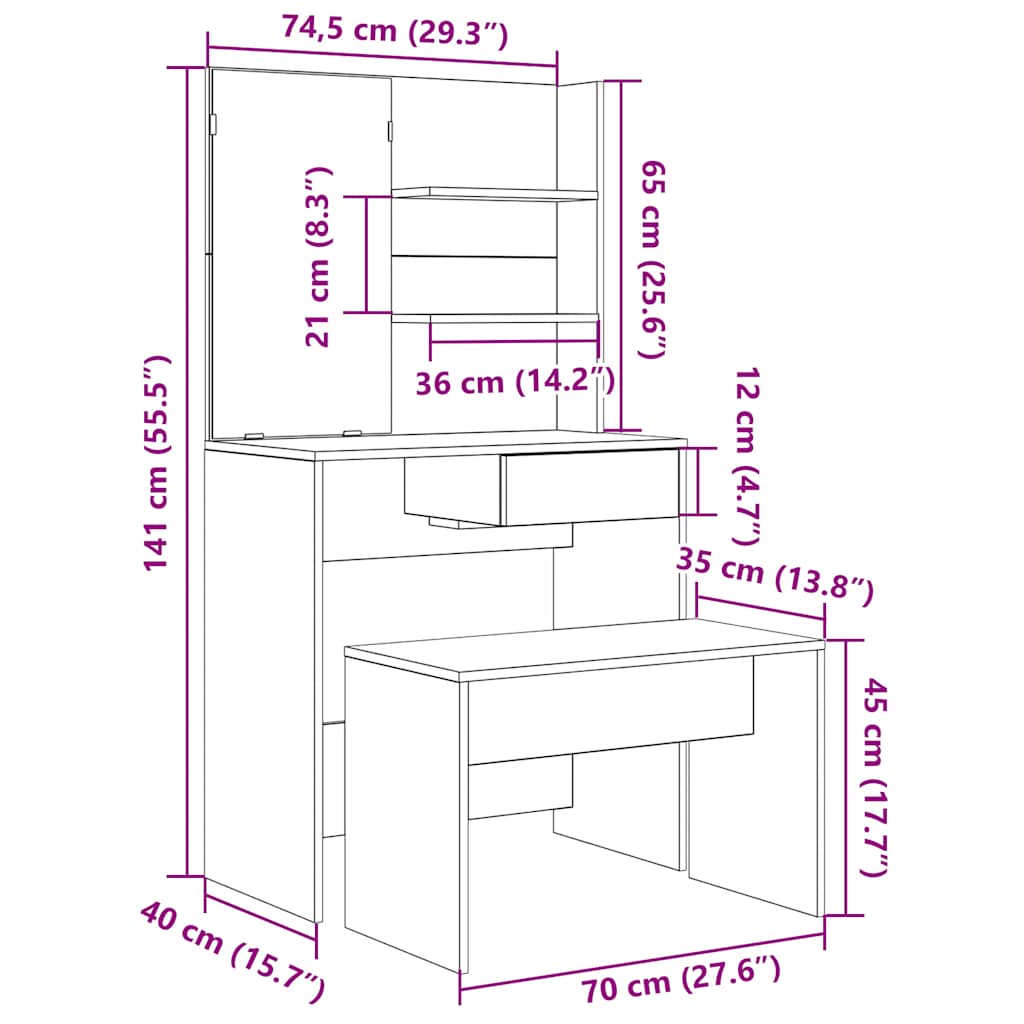 Dressing Table Set Old Wood Engineered Wood