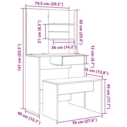 Dressing Table Set Old Wood Engineered Wood