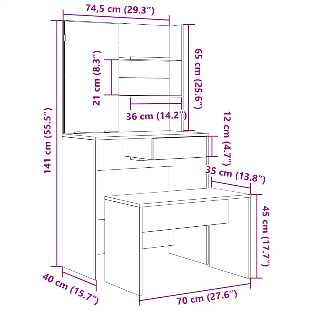 Dressing Table Set Artisan Oak Engineered Wood