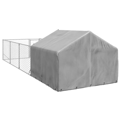 Outdoor Dog Kennel with Run 7x2x1.5 m Galvanised Steel