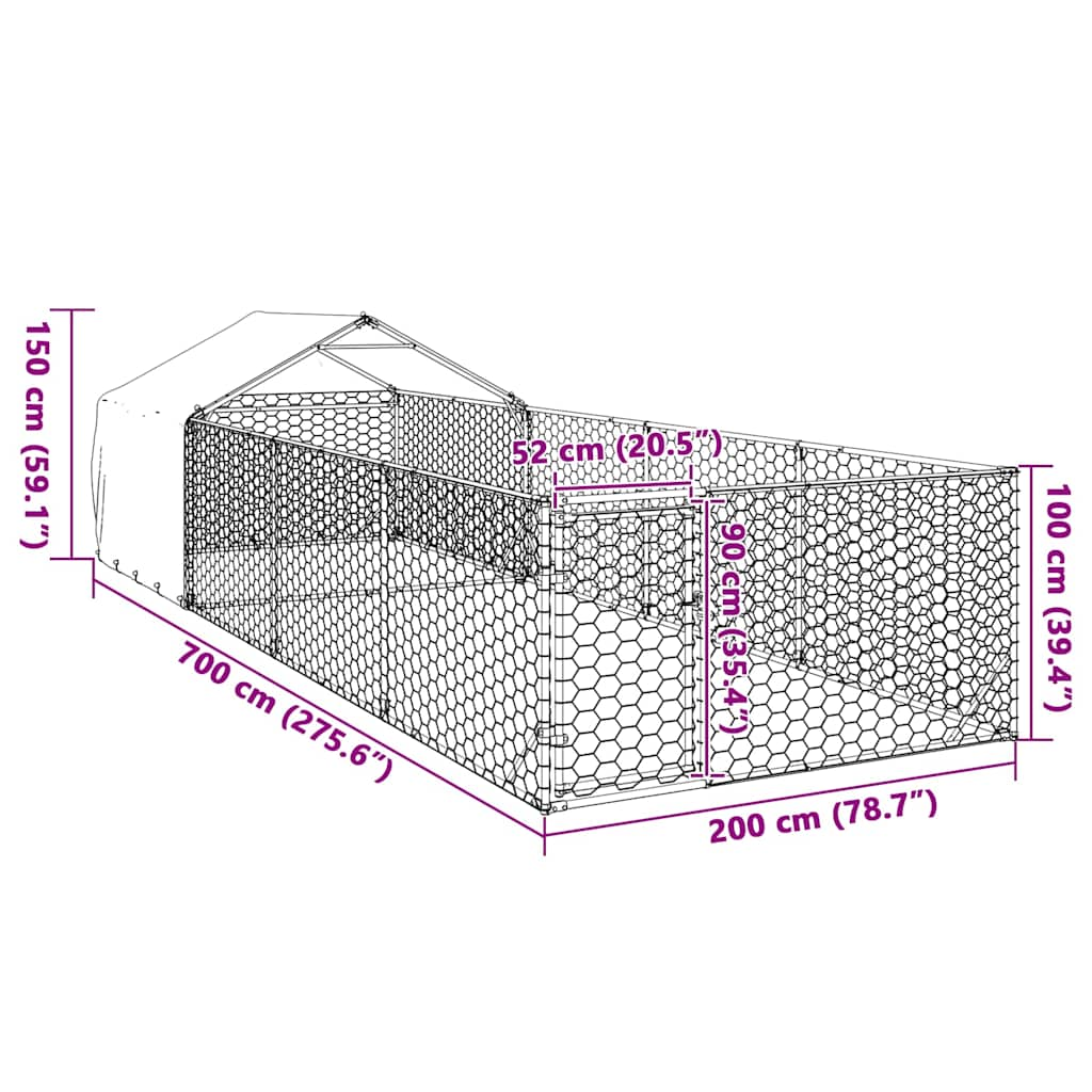 Outdoor Dog Kennel with Run 7x2x1.5 m Galvanised Steel