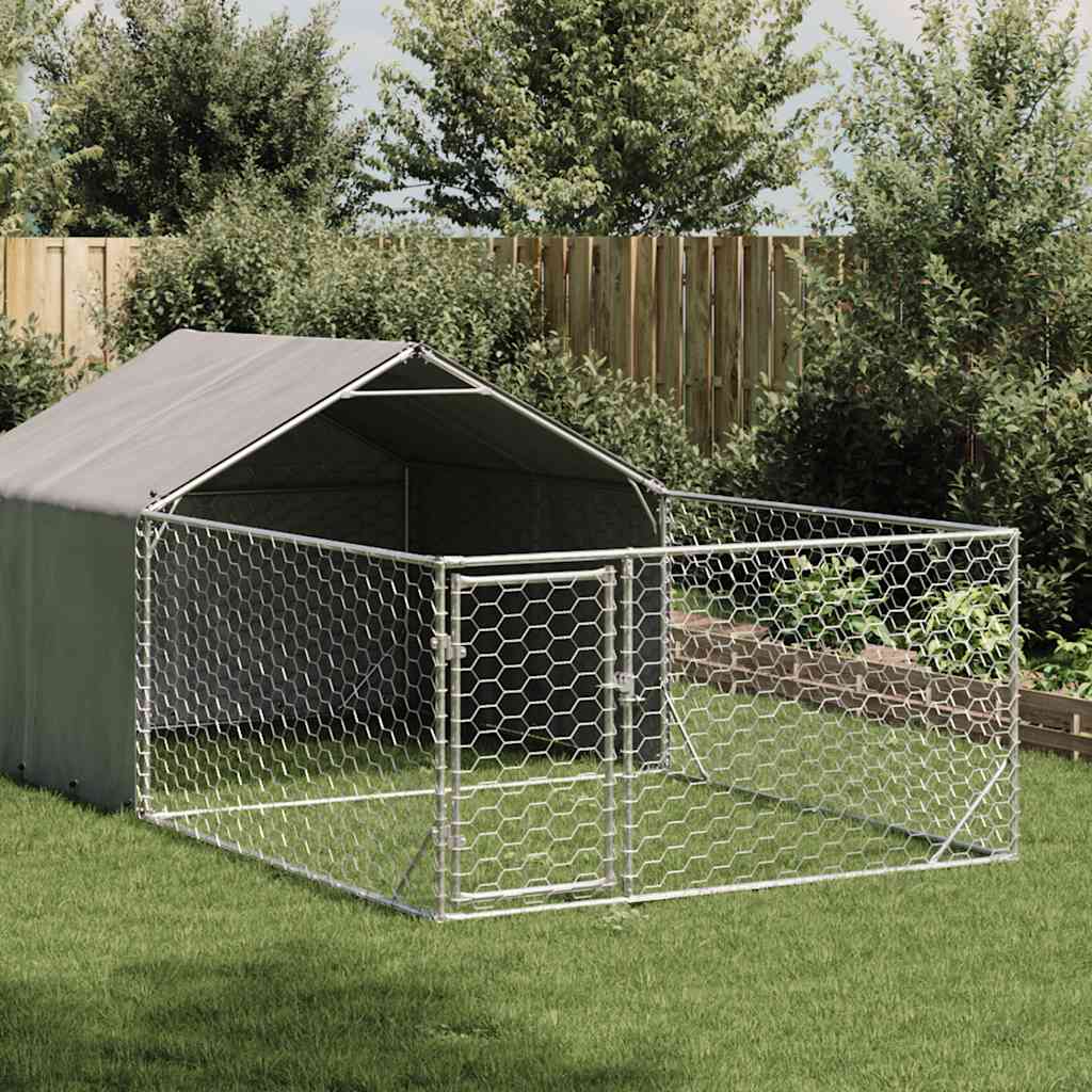 Outdoor Dog Kennel with Run 7x2x1.5 m Galvanised Steel