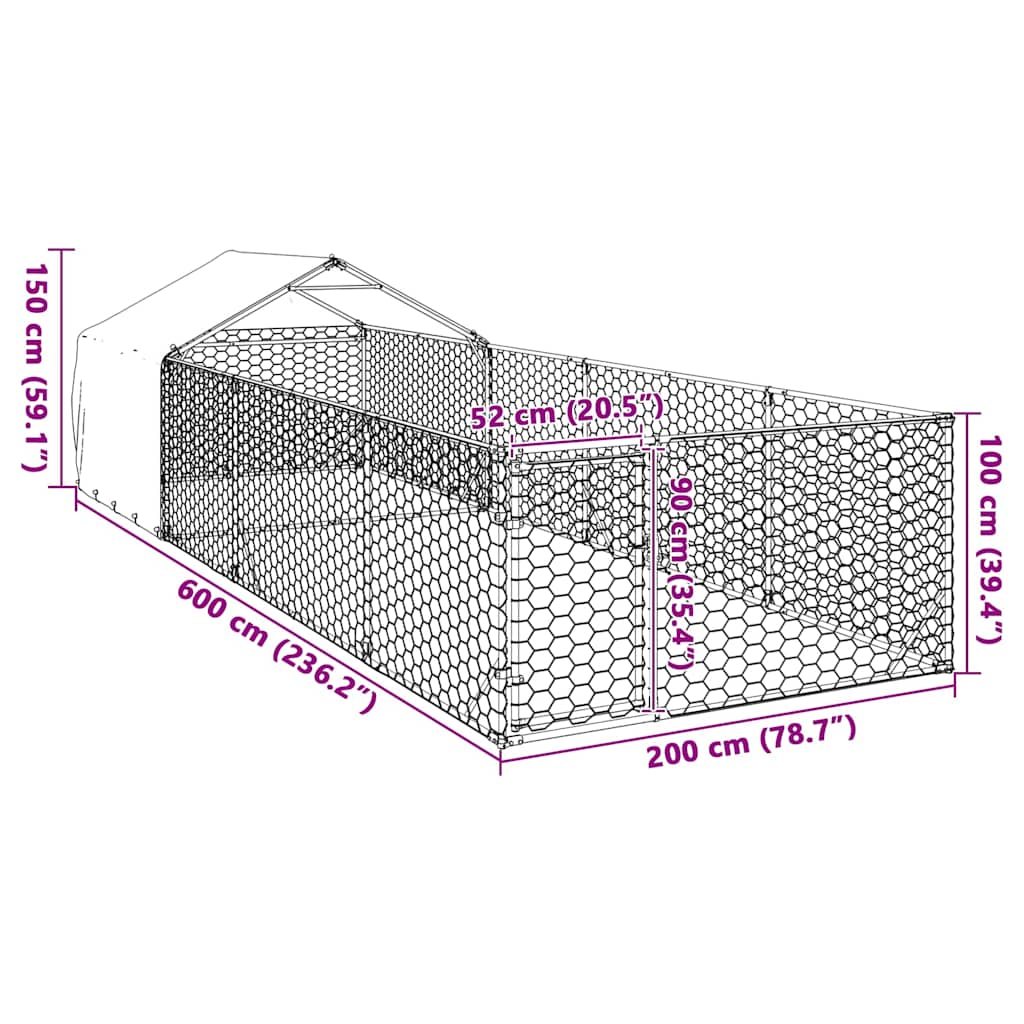 Outdoor Dog Kennel with Run 6x2x1.5 m Galvanised Steel