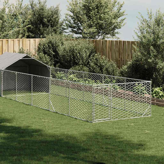 Outdoor Dog Kennel with Run 8x2x1.5 m Galvanised Steel