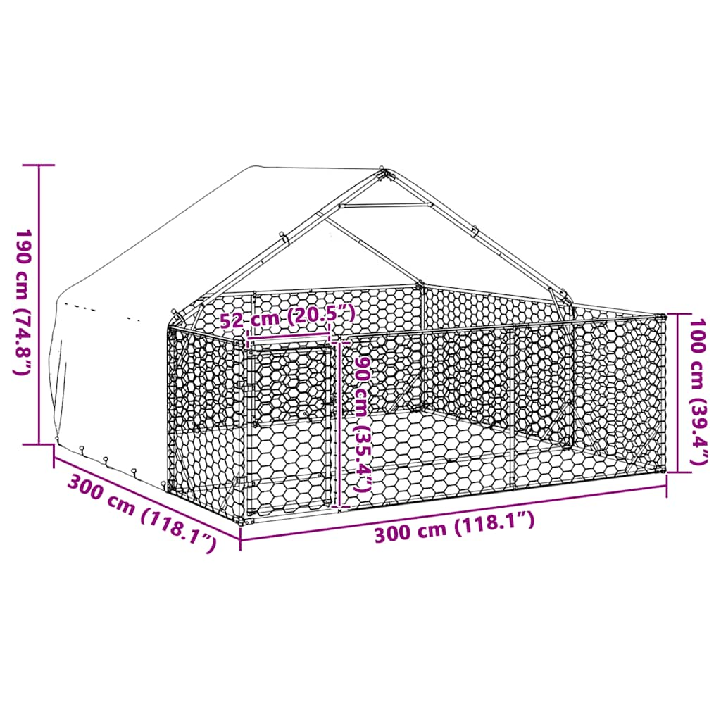 Outdoor Dog Kennel with Run 3x3x1.9 m Galvanised Steel