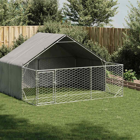 Outdoor Dog Kennel with Run 3x3x1.9 m Galvanised Steel