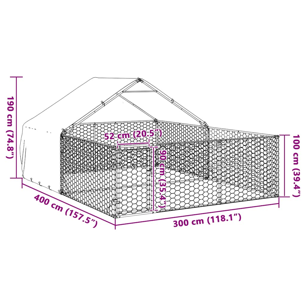 Outdoor Dog Kennel with Run 4x3x1.9 m Galvanised Steel