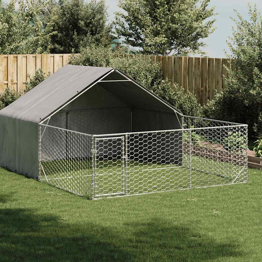 Outdoor Dog Kennel with Run 4x3x1.9 m Galvanised Steel