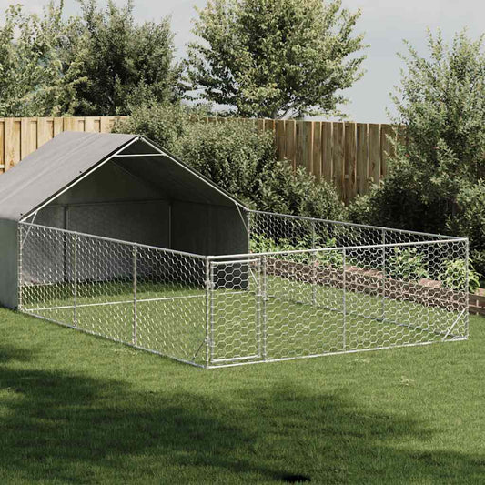 Outdoor Dog Kennel with Run 7x3x1.9 m Galvanised Steel