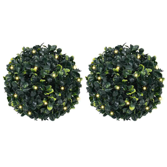 Artificial Boxwood Balls with LED Lights 2 pcs Green 22 cm