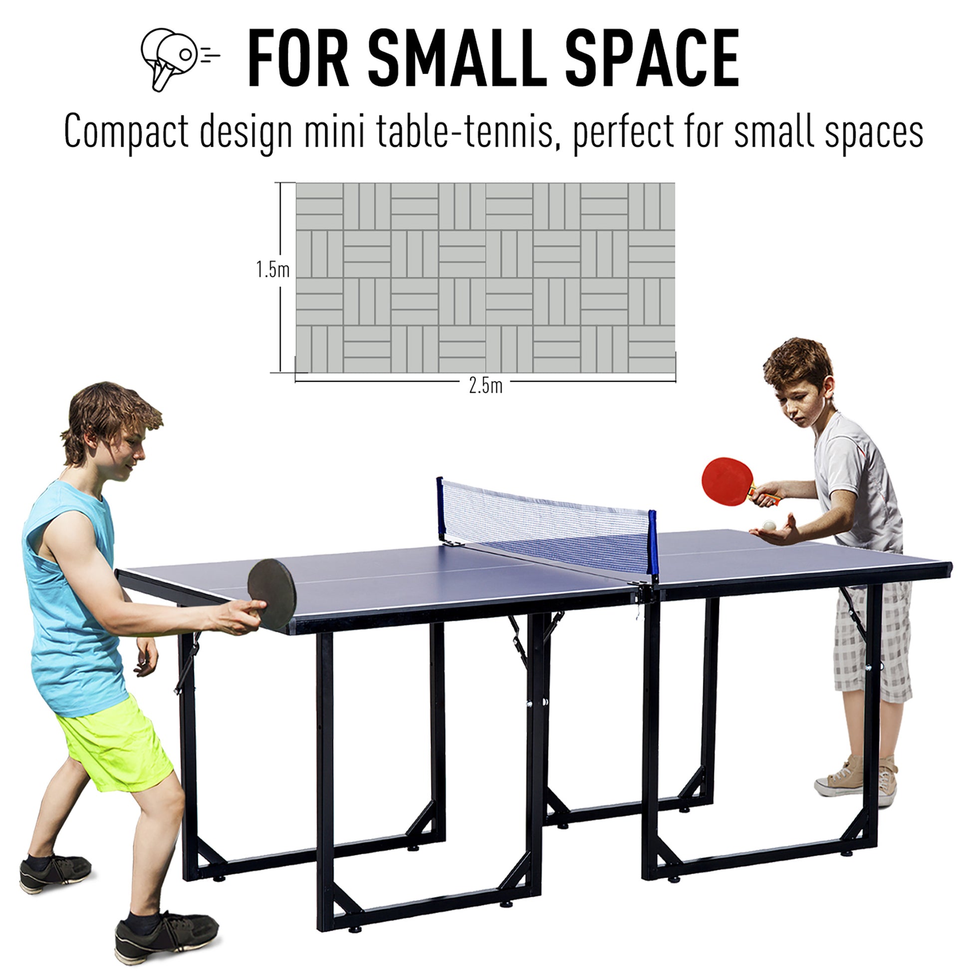 Homcom 6ft 182cm Mini Table Tennis Table Folding Ping Pong Table with Net Multi-Use Table for Indoor Outdoor Game