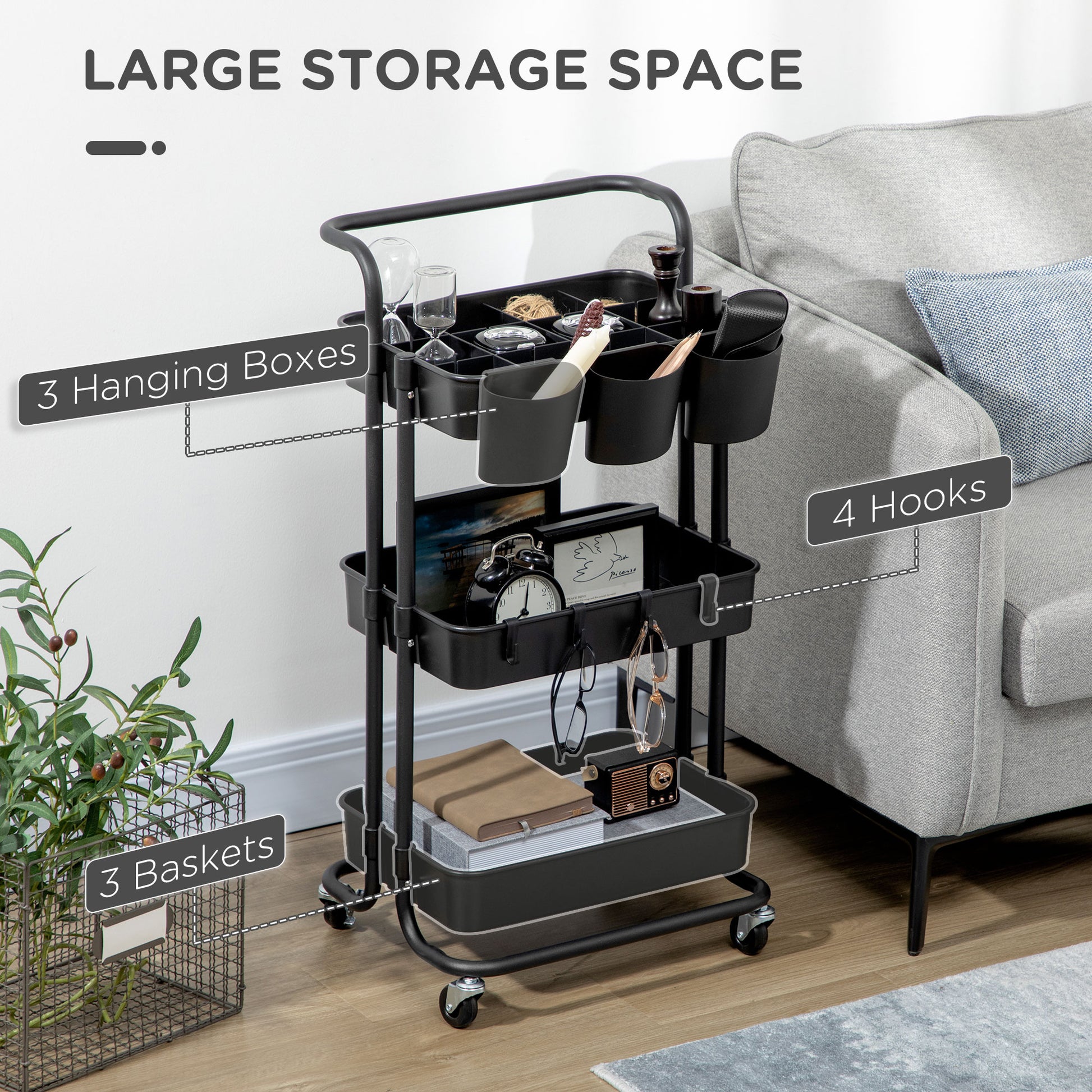 Homcom 3 Tier Utility Rolling Cart