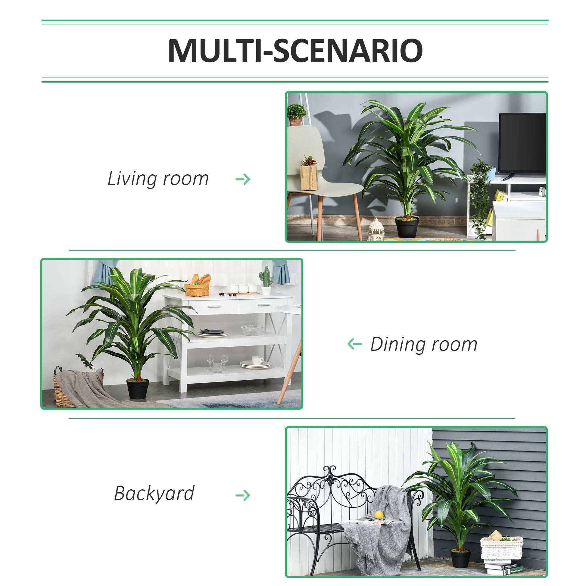 Outsunny 110cm/3.6FT Artificial Dracaena Tree Decorative Plant 40 Leaves with Nursery Pot