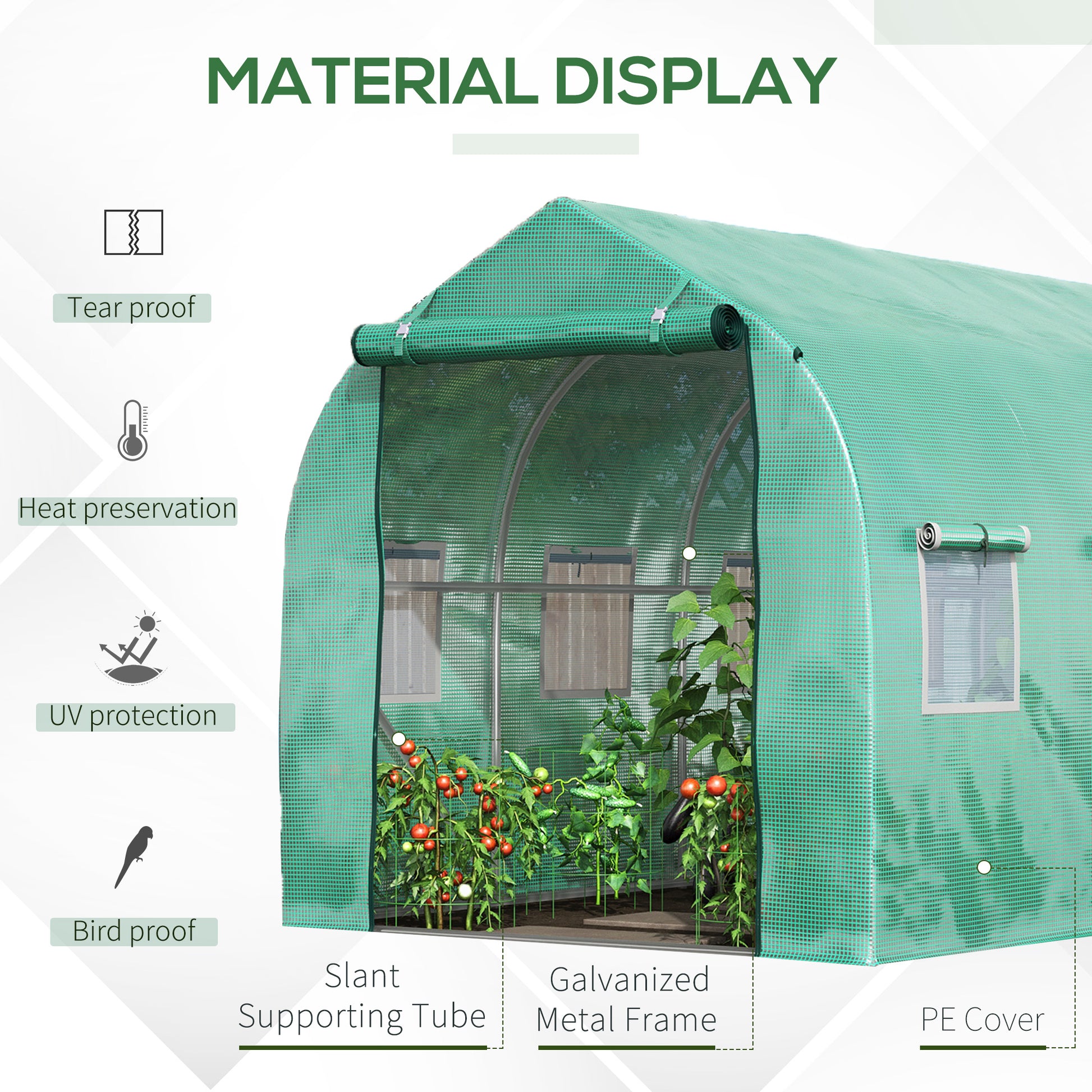 Outsunny 4x2 m Polytunnel Walk-in Greenhouse-Green