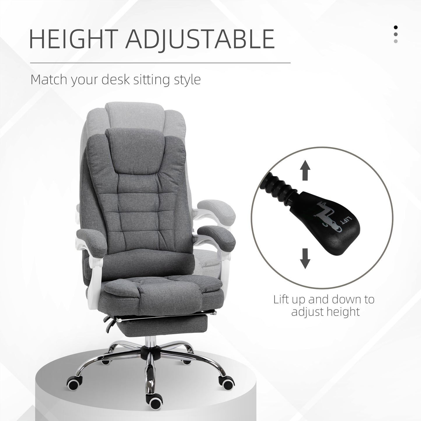 Vinsetto Office Chair with Footrest Computer Swivel Rolling Task Recliner for Home with Retractable Footrest