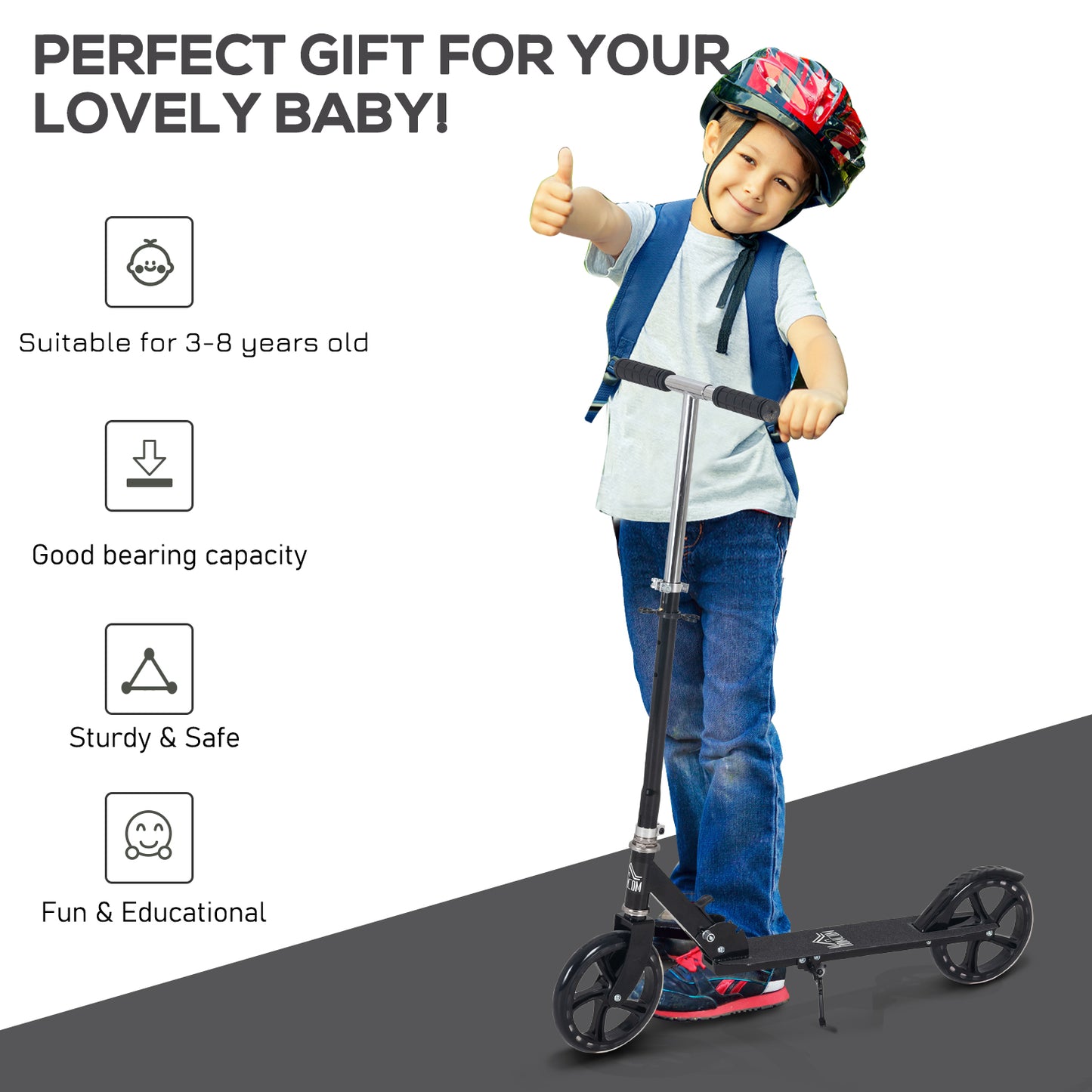 Homcom Kids Scooter Teenager Kick Scooter Foldable 4 Levels Adjustable Height with Rear Fender Brake for 7-14 Years