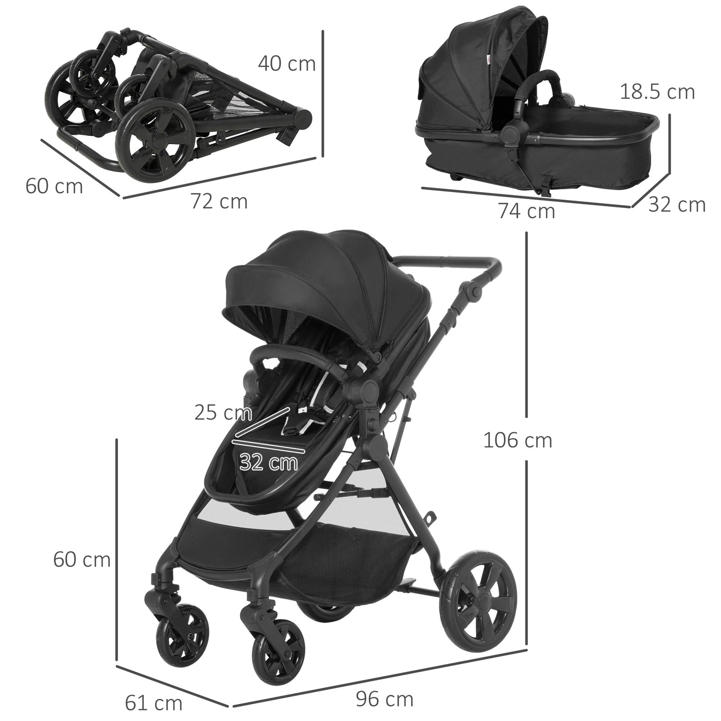 Homcom 2 in 1 Lightweight Pushchair w/ Reversible Seat