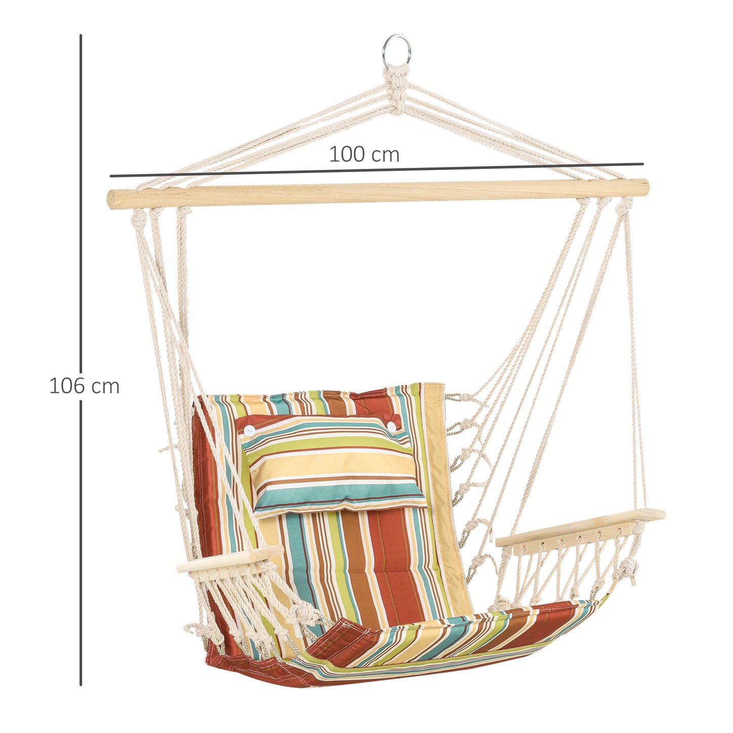 Outsunny Hanging Hammock Chair Swing Chair Thick Rope Frame Safe Wide Seat Indoor Outdoor Home