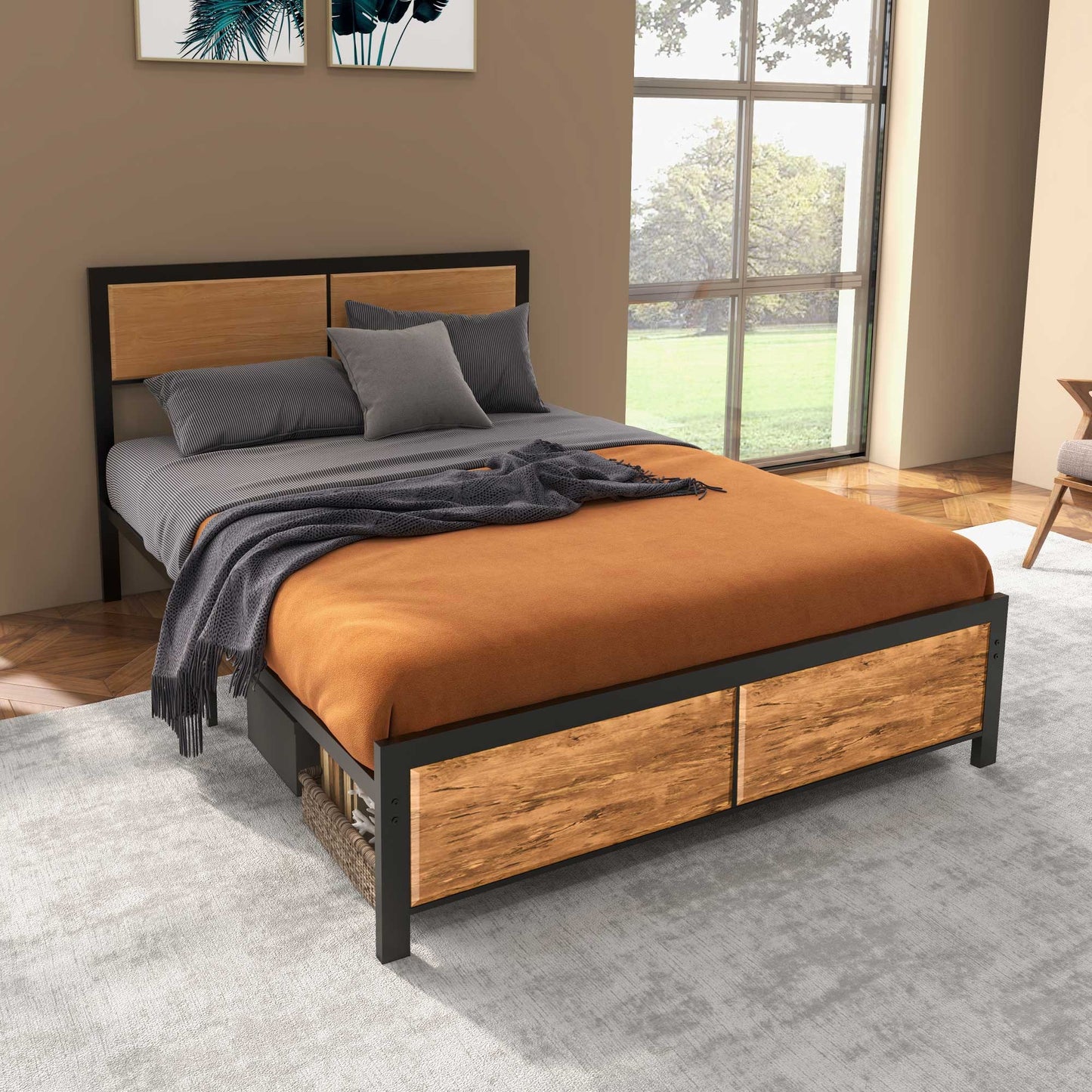 Homcom King Size Industrial-Style Steel Bed Frame