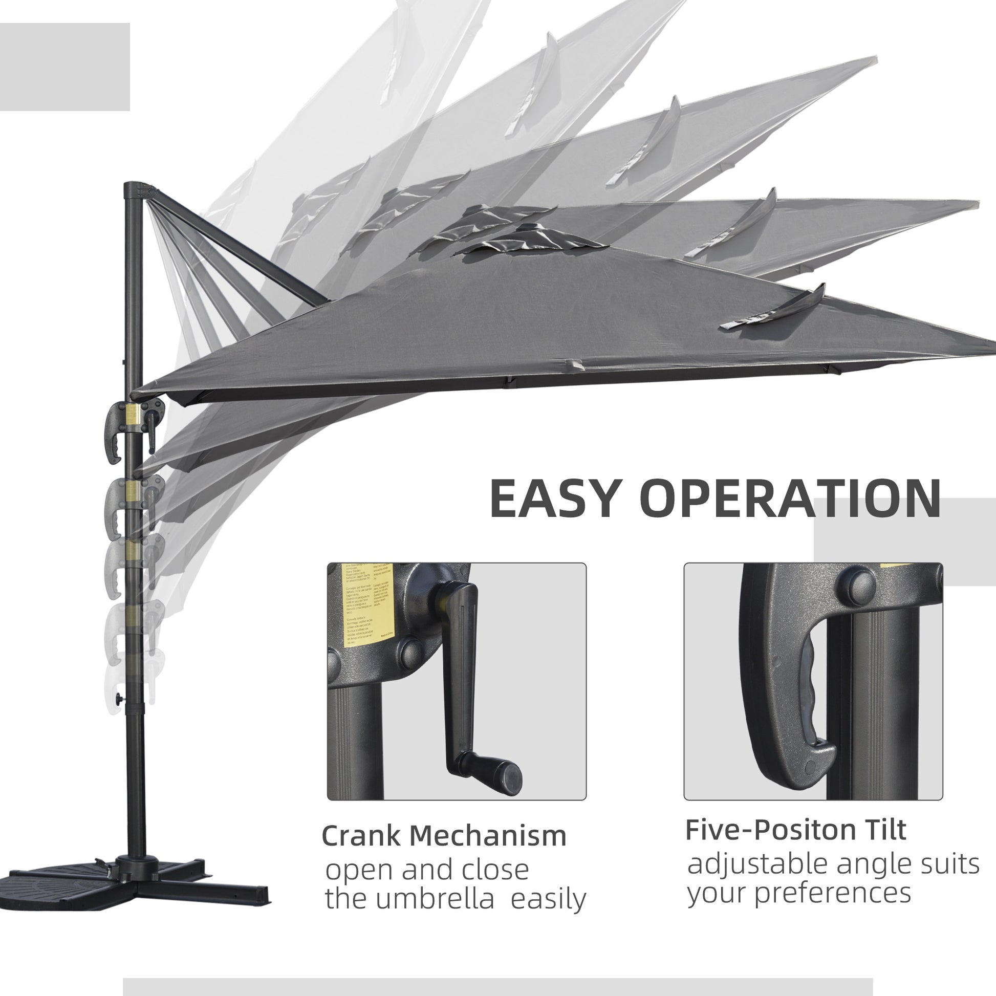 Outsunny 2.7m Square Overhanging Cantilever Umbrella