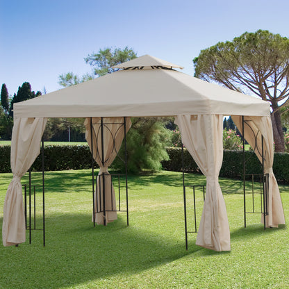 Outsunny 3 x 3 m Garden Metal Gazebo Marquee Patio Wedding Party Tent Canopy Shelter with Pavilion Sidewalls (Beige)