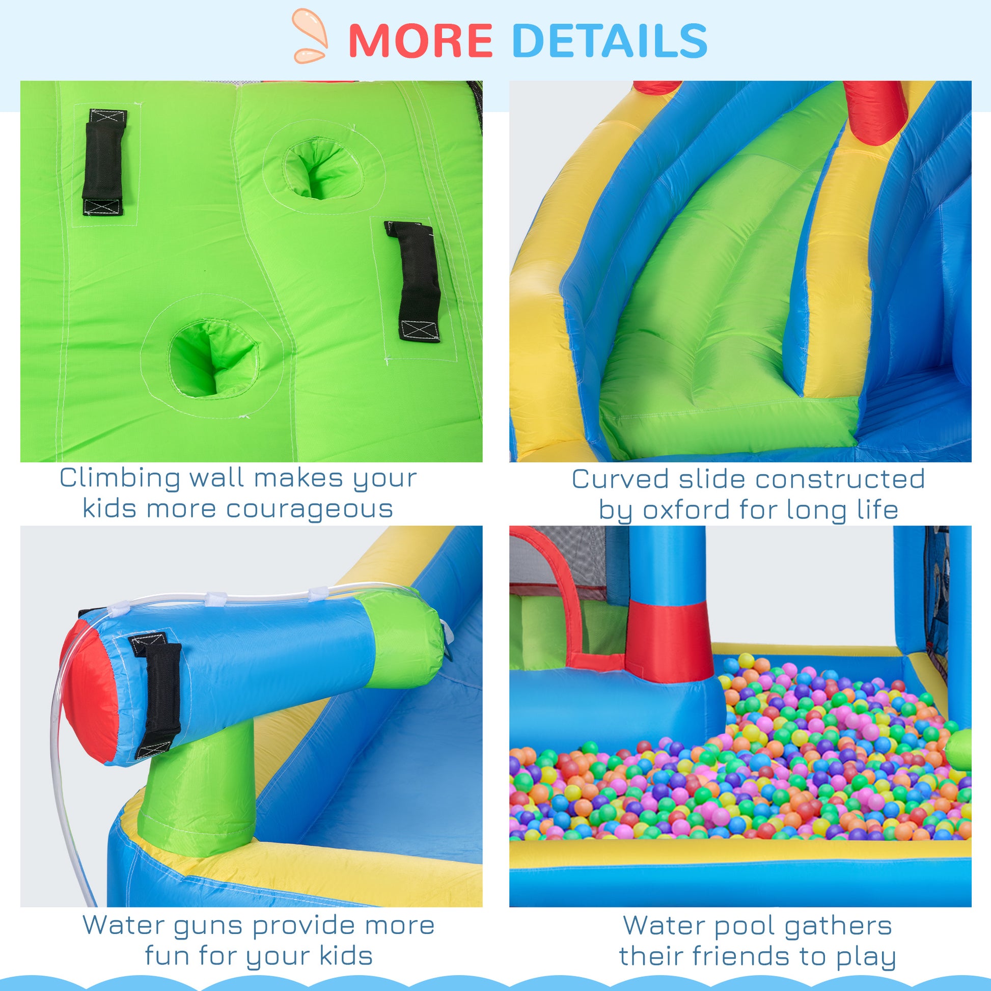 Outsunny 5 in 1 Kids Bounce Castle Large Castle Style Inflatable House Slide Trampoline Pool Water Gun Climbing Wall with Inflator Carrybag Patches for Kids Age 3-8