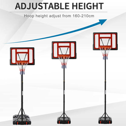 Homcom Portable Basketball Stand 160-210cm Adjustable Height Sturdy Rim Hoop Base Net