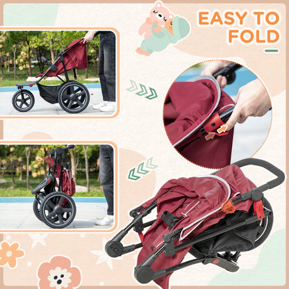 Homcom Foldable Three-Wheeler Baby Stroller w/ Canopy