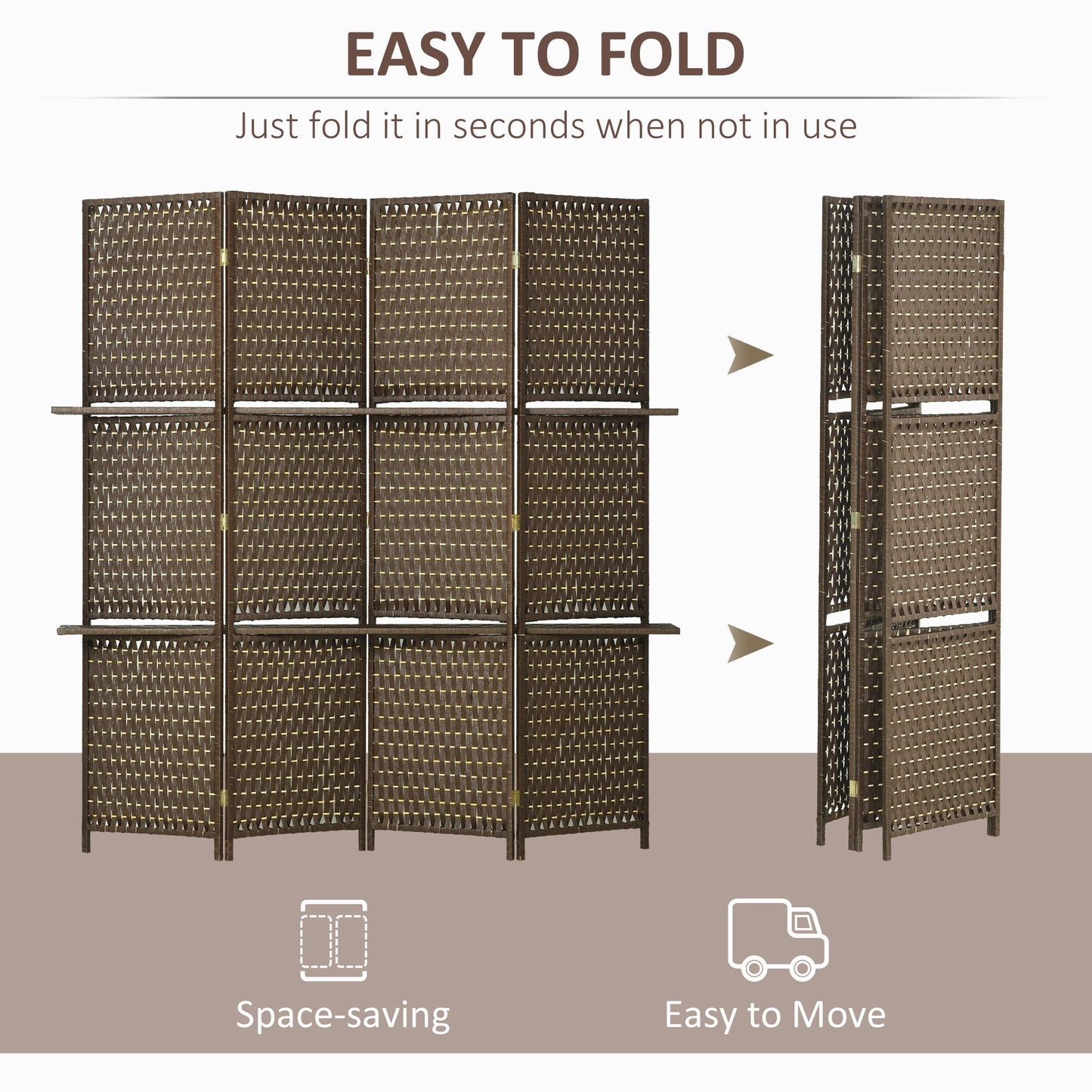 Homcom 4-Panel Room Dividers with Shelves