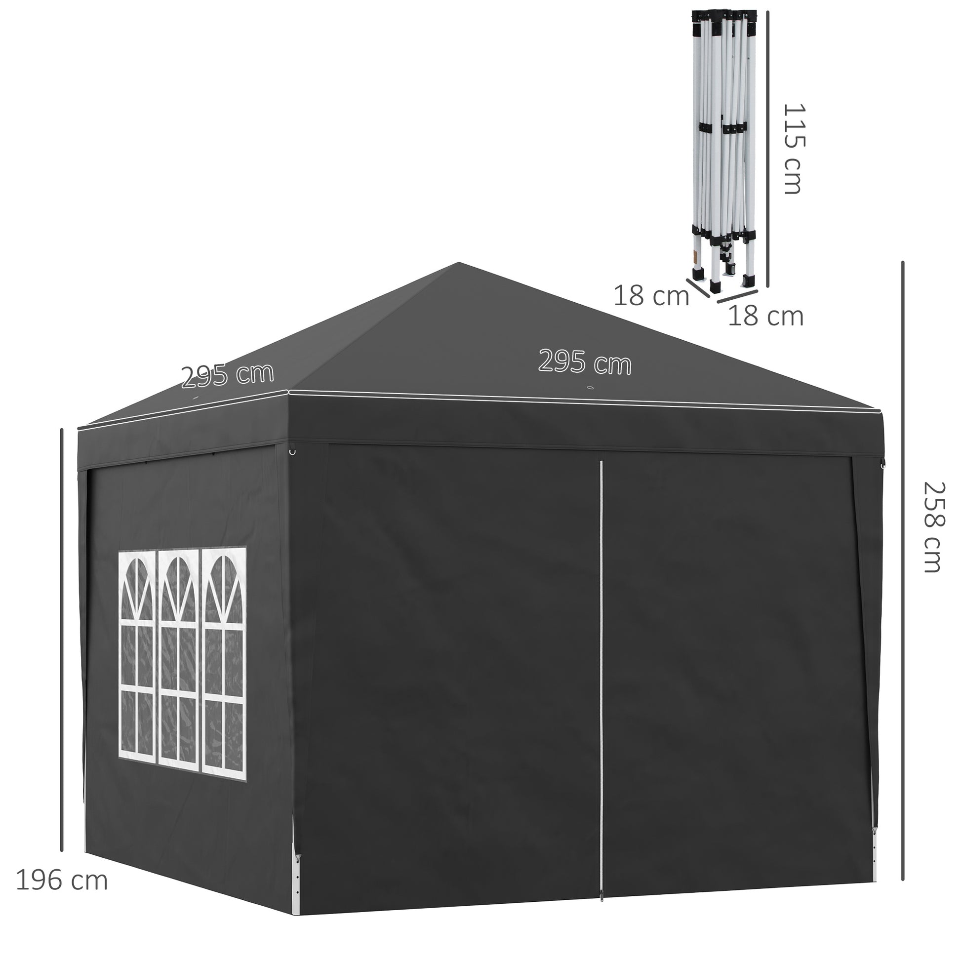 Outsunny 3 x 3 Meters Pop Up Water Resistant Gazebo Wedding Camping Party Tent Canopy Marquee with Carry Bag and 2 Windows