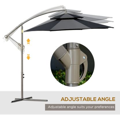 Outsunny 2.7m Garden Banana Parasol Cantilever Umbrella with Crank Handle