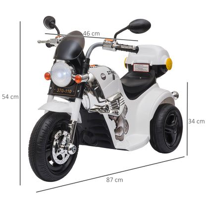 Homcom Kids 6V Battery PP Motorcycle Ride On Trike w/ Lights Music Horn 18 - 36 Months White