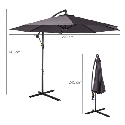 Outsunny Cantilever Umbrella Parasol Hanging Banana Steel Dark Grey 3M Patio