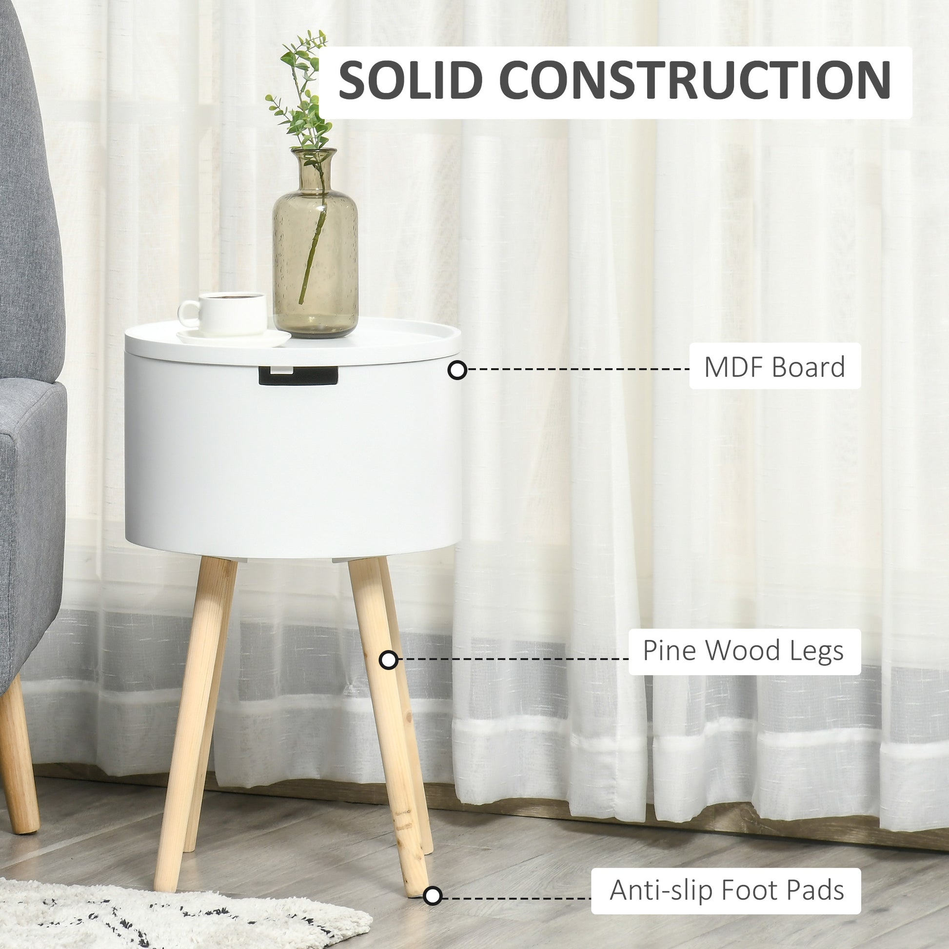 Homcom Modern Side Table with Hidden Storage Space