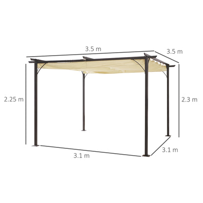 Outsunny 3.5M X 3.5M Metal Pergola Gazebo Awning Retractable Canopy Outdoor Garden Sun Shade Shelter Marquee Party BBQ