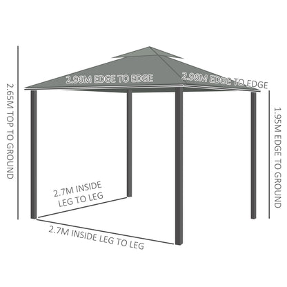 Outsunny 3 x 3(m) Patio Gazebo Canopy Garden Pavilion Tent Shelter Marquee with 2 Tier Water Repellent Roof