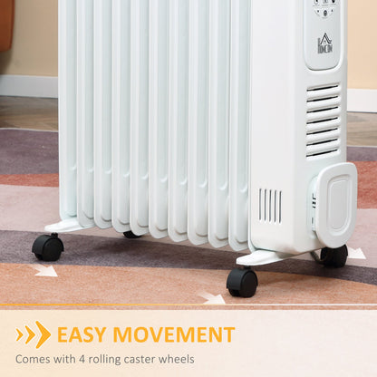 Homcom 2720W Oil Filled Radiator 11 Fin Portable Heater With Timer Remote Control White