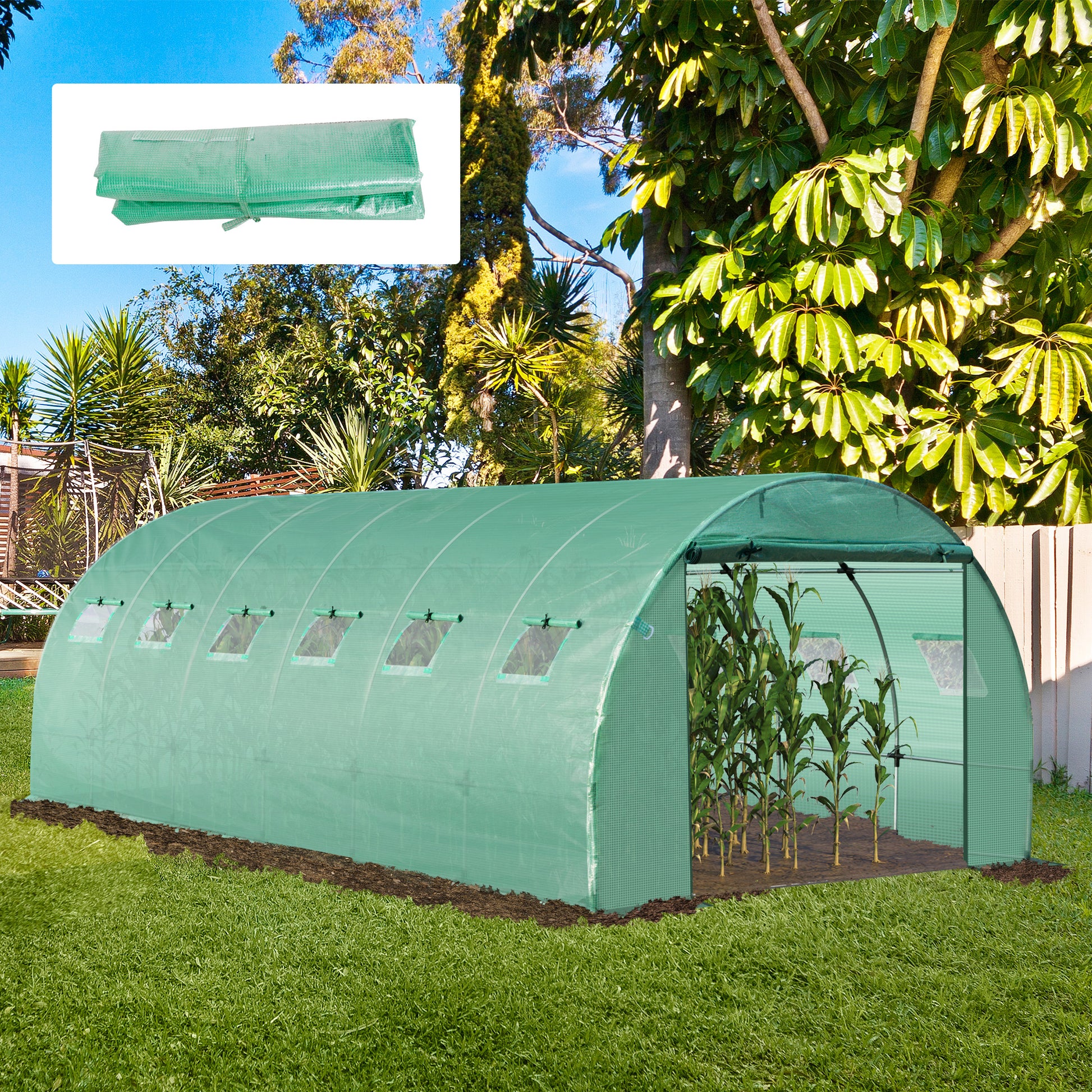 Outsunny 6 X 3 X 2M Greenhouse Replacement Cover Only Winter Garden Plant Pe Cover For Tunnel Walk-In Greenhouse With Roll-Up Windows Door Outdoor