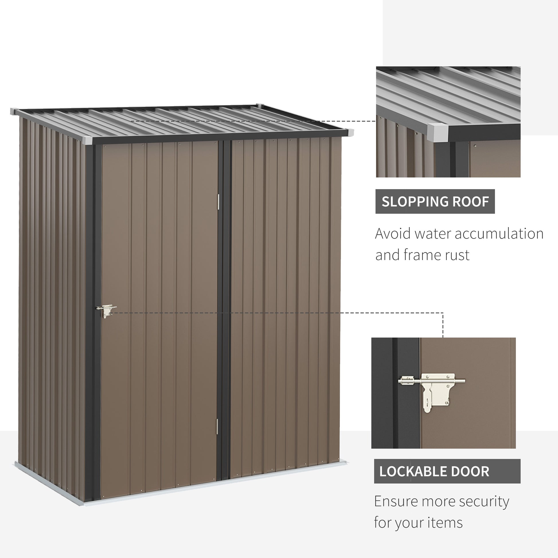 Galvanised 5.3 x 3.1' Single Door Pent Garden Store Steel Brown by Steadfast