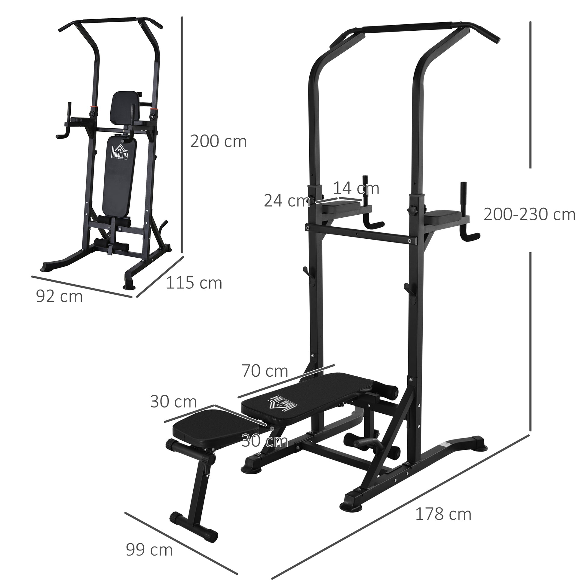 Homcom Adjustable&Folded Dip Stands Multi-Function Pull-ups Sit-ups