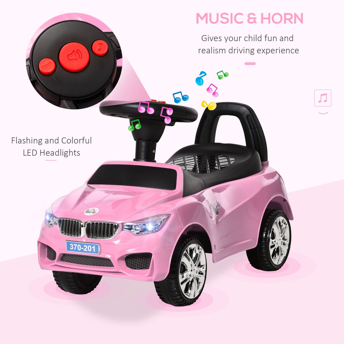 Homcom Ride on Sliding Car Baby Toddler Horn Music Working Lights Storage No Power Pink