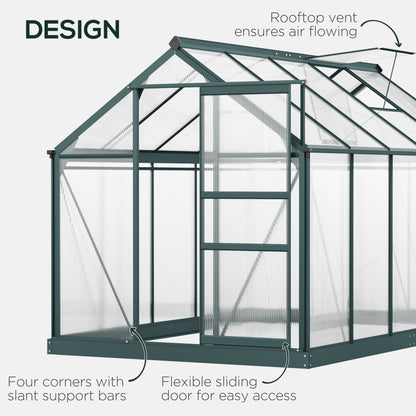 Outsunny Clear Polycarbonate Greenhouse Large Walk-In Green House Garden Plants Grow Galvanized Base Aluminium Frame W/ Slide Door (6 X 10Ft)