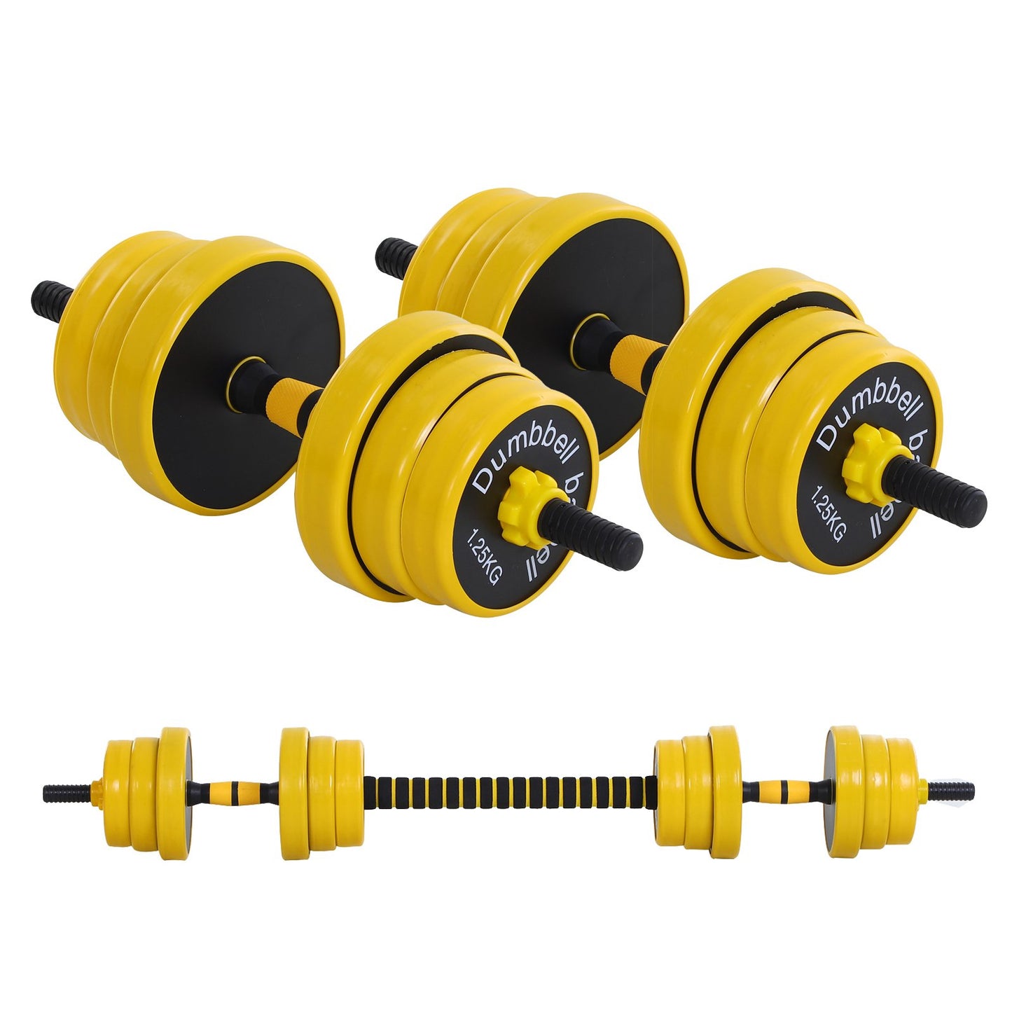 Homcom 25KG Dumbbell & Barbell Adjustable Set Plate Bar Clamp Rod Home Gym Sports Area Exercise Ergonomic