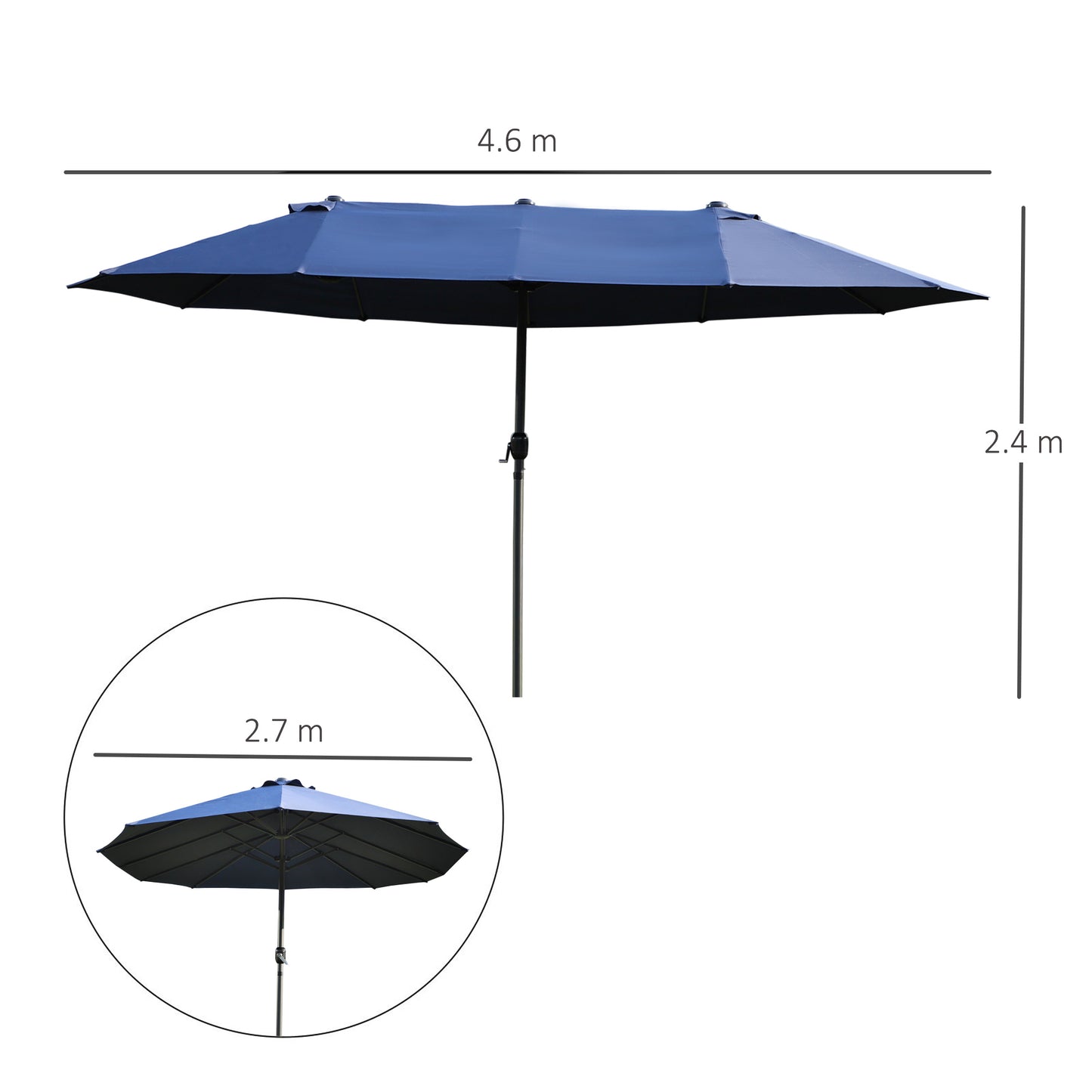 Outsunny Double-Side Umbrella Parasol Diameter 2.7X4.6Wx2.4H M-Blue