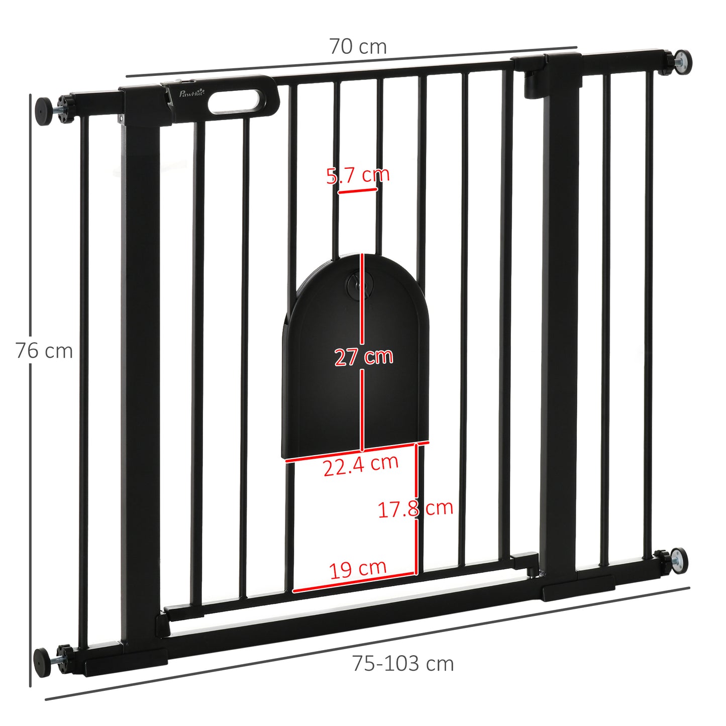 PawHut Dog Gate with Cat Flap Pet Safety Gate Barrier