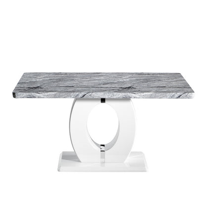 Contemporary Dining Table White And Grey Marble Effect - 150cm