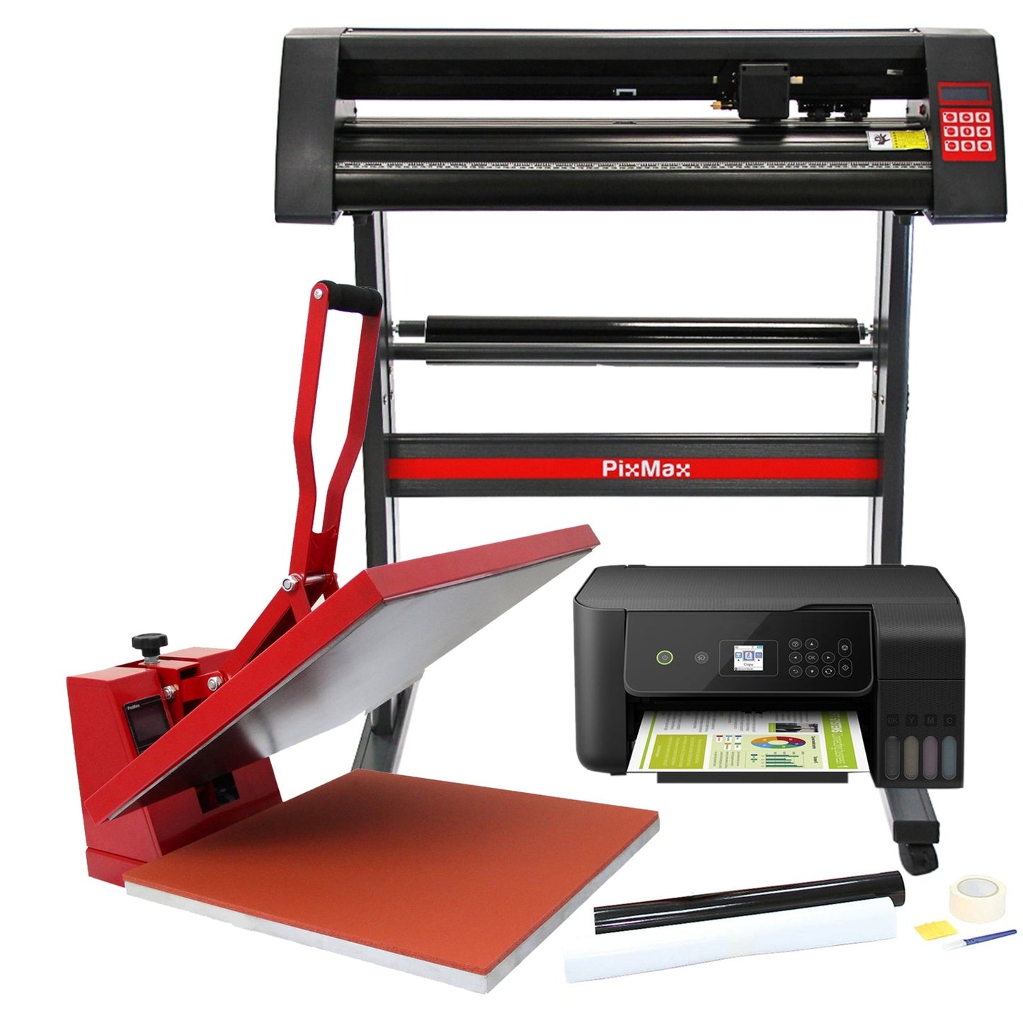 PixMax 50cm Clam Heat Press, Vinyl Cutter, Printer, Weeding Pack