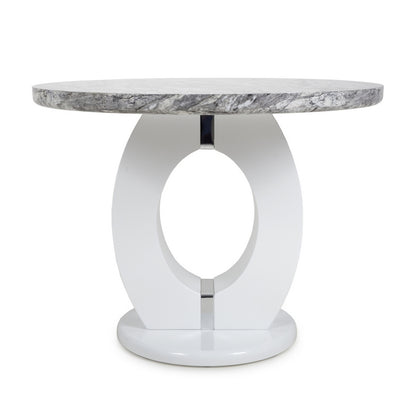 Contemporary Circular Dining Table White And Grey Marble Effect - 1m