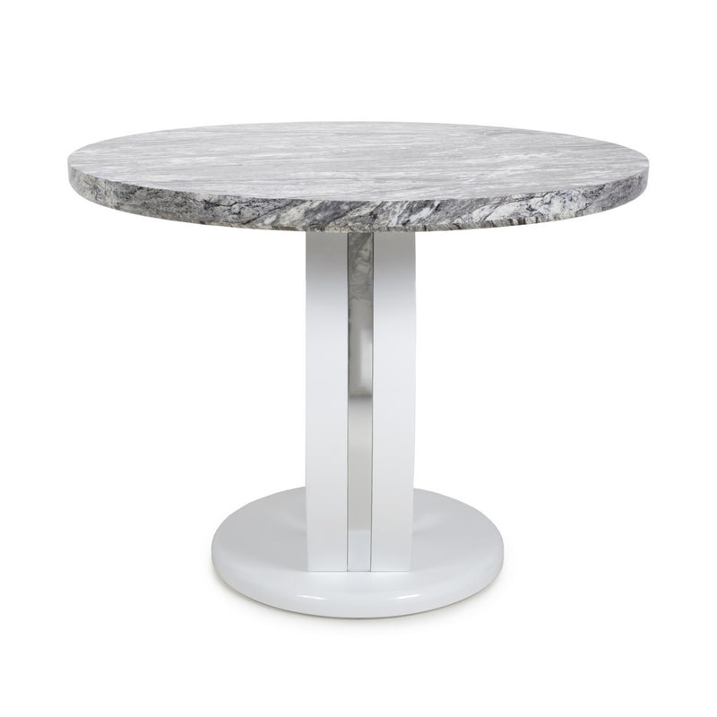 Contemporary Circular Dining Table White And Grey Marble Effect - 1m