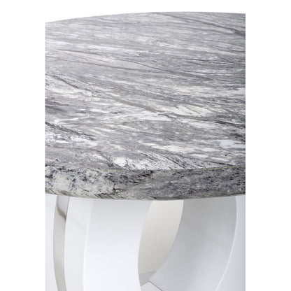 Contemporary Circular Dining Table White And Grey Marble Effect - 1m